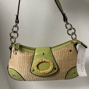 Y2K Retro Lime Green Raffia Crescent Vegan Leather Shoulder Bag Clueless Friends